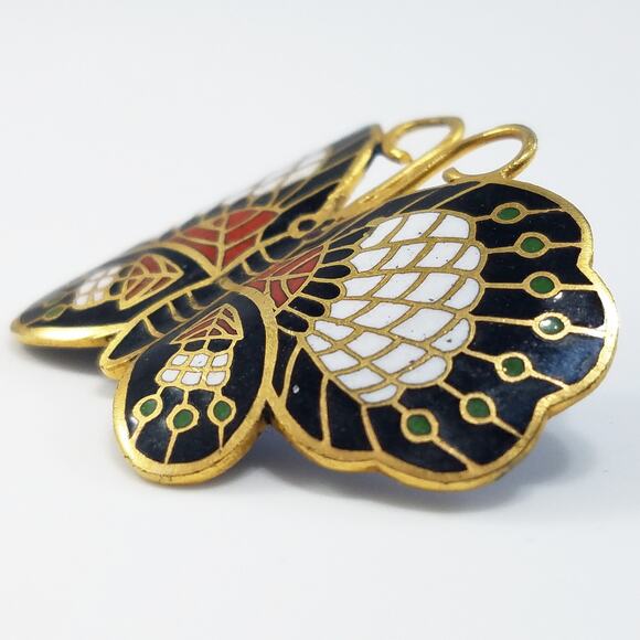 Vintage Butterfly Pendant Brooch, Cloisonne Enamel, 1970s Jewelry - Picture 10 of 10